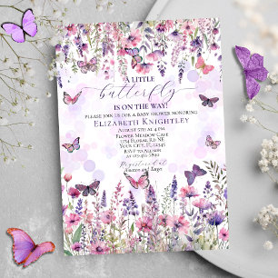 Purple Pink Butterflies & Wildflowers Baby Shower Invitation