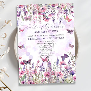Purple Pink Butterflies & Wildflowers Baby Shower Invitation