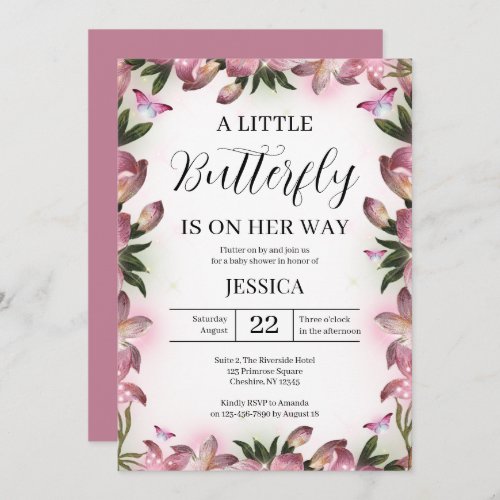 Purple Pink Butterfly Baby Girl Baby Shower Invitation