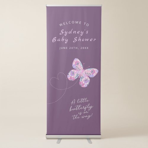 Purple Pink Butterfly Baby Shower Retractable Banner