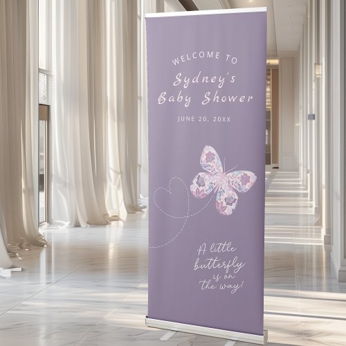 Purple Pink Butterfly Baby Shower Retractable Banner
