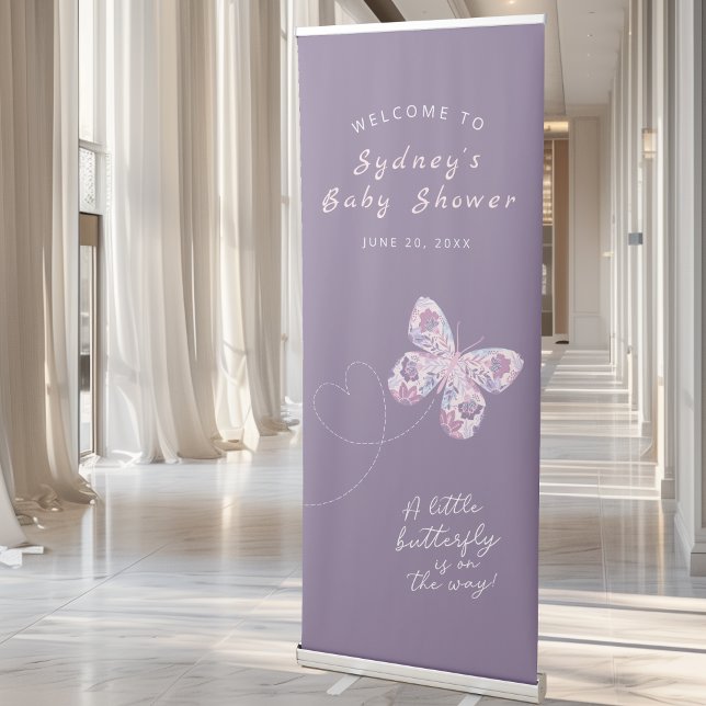 Purple Pink Butterfly Baby Shower Retractable Banner (Creator Uploaded)