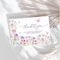 Purple Pink Butterfly Baby Shower Thank You Card