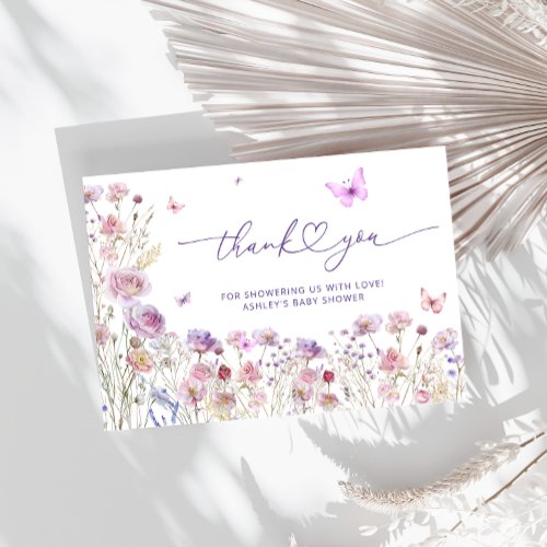 Purple Pink Butterfly Baby Shower Thank You Card