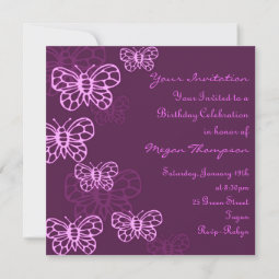 Purple Pink Butterfly Birthday Invitation Zazzle