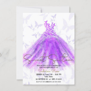 Purple & Pink Butterfly Dance Dress Sweet 16 Party Invitation