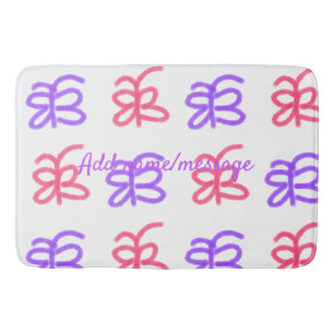 Purple pink butterfly doodle pattern add name text bath mat
