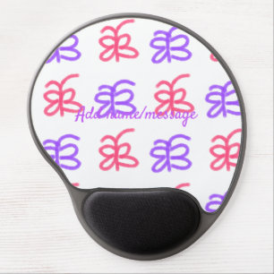 Purple pink butterfly doodle pattern add name text gel mouse pad