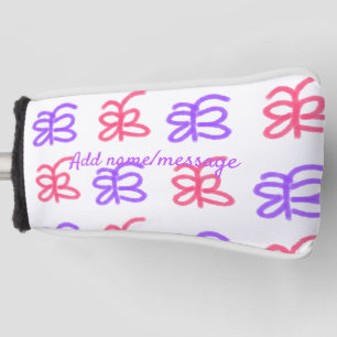 Purple pink butterfly doodle pattern add name text golf head cover