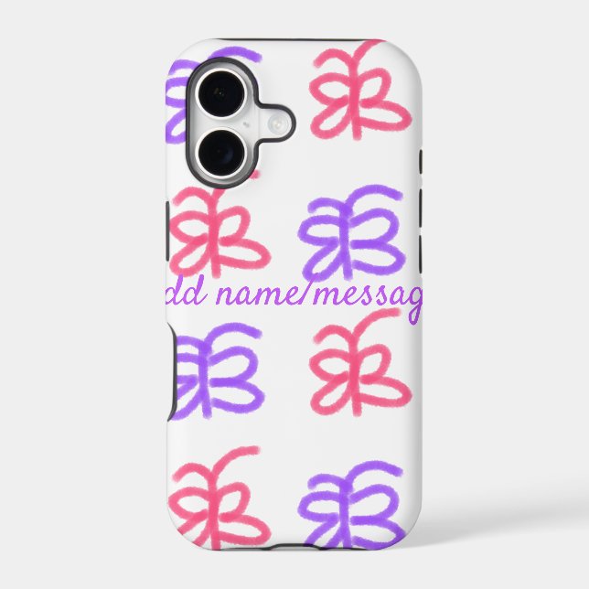 Purple pink butterfly doodle pattern add name text iphone case (Back)