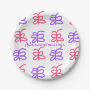 Purple pink butterfly doodle pattern add name text paper plates