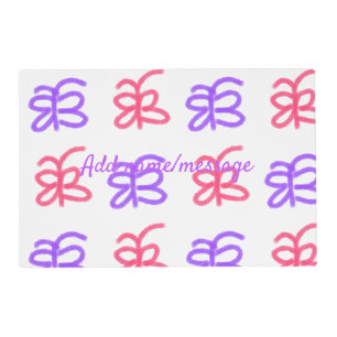 Purple pink butterfly doodle pattern add name text placemat