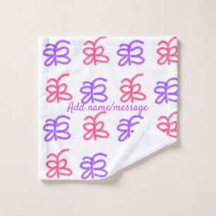 Purple pink butterfly doodle pattern add name text wash cloth