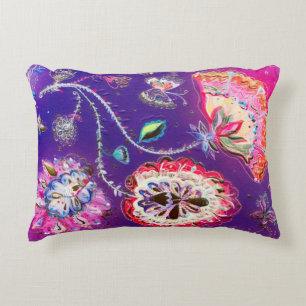 Purple Pink Butterfly Floral Garden Accent Pillow