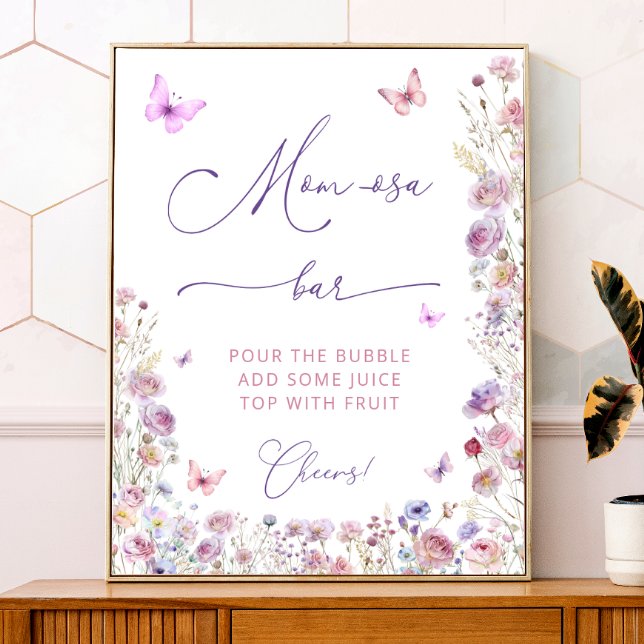 Purple Pink Butterfly Garden Mom-osa Bar Poster (Creator Uploaded)