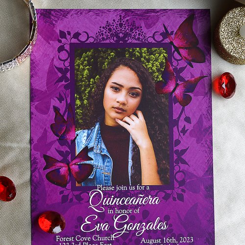 Purple Pink Butterfly Quinceanera Invitation