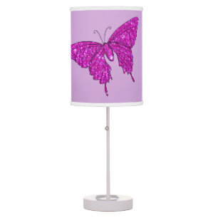 Purple Pink Butterfly Sparkly Glitter Fun Girly Table Lamp