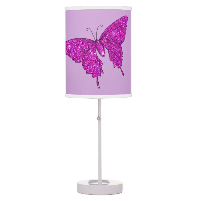 Purple Pink Butterfly Sparkly Glitter Fun Girly Table Lamp (Front)