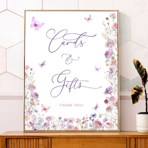 Purple Pink Butterfly Wildflowers Cards and Gifts Poster