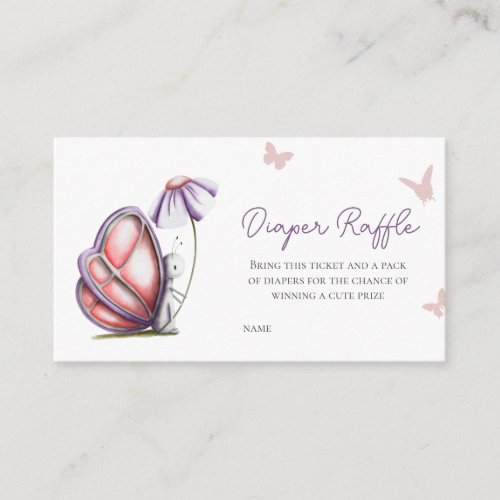 Purple Pink Butterfly with Flower Diaper Raffle  Enclosure Card