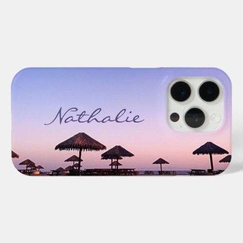 Purple Pink California Beach Sunset Add Your Name iPhone 15 Pro Case