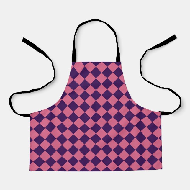 Purple Pink Checker Diamond Pattern Apron (Front)