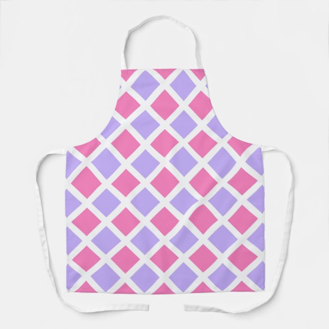 Purple Pink Checker Diamond Pattern Apron (Front)