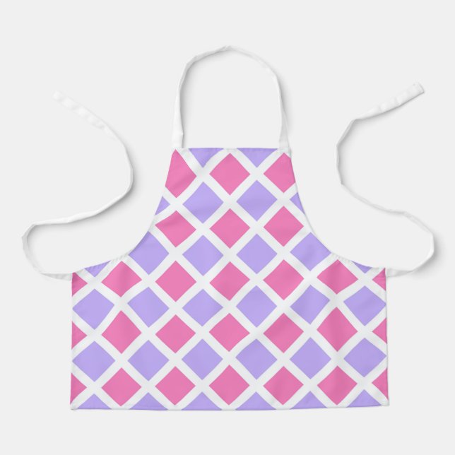 Purple Pink Checker Diamond Pattern Apron (Front)