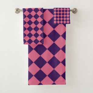 Purple Pink Checker Diamond Pattern Bath Towel Set