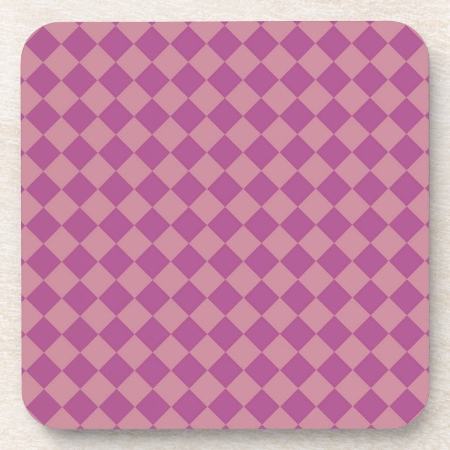 Purple Pink Checker Diamond Pattern Beverage Coaster (Front)