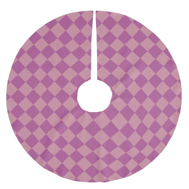 Purple Pink Checker Diamond Pattern Brushed Polyester Tree Skirt (Front)