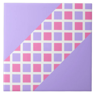 Purple Pink Checker Diamond Pattern Ceramic Tile