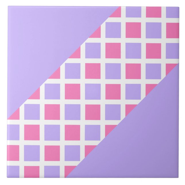 Purple Pink Checker Diamond Pattern Ceramic Tile (Front)