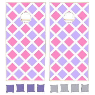 Purple Pink Checker Diamond Pattern Cornhole Set