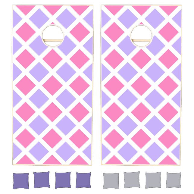 Purple Pink Checker Diamond Pattern Cornhole Set (Set)