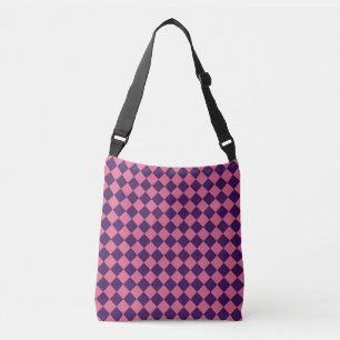 Purple Pink Checker Diamond Pattern Crossbody Bag