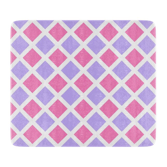 Purple Pink Checker Diamond Pattern Cutting Board (Front)
