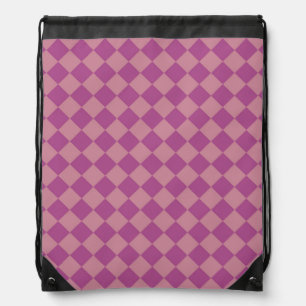 Purple Pink Checker Diamond Pattern Drawstring Bag