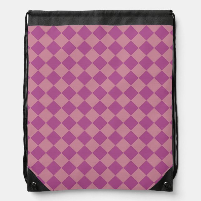 Purple Pink Checker Diamond Pattern Drawstring Bag (Front)