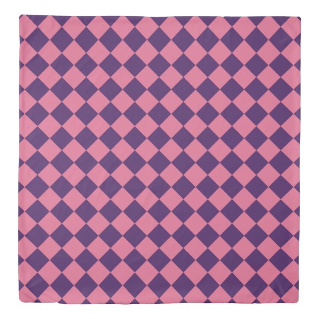 Purple Pink Checker Diamond Pattern Duvet Cover (Front)