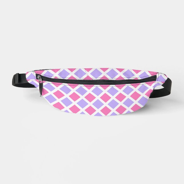Purple Pink Checker Diamond Pattern Fanny Pack (Front)