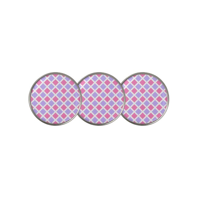Purple Pink Checker Diamond Pattern Golf Ball Marker (3 Up)
