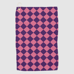 Purple Pink Checker Diamond Pattern Golf Towel