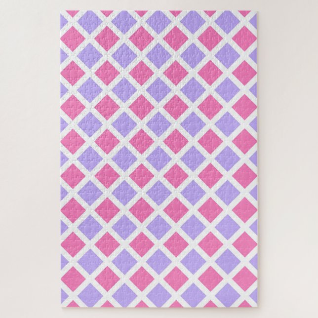Purple Pink Checker Diamond Pattern Jigsaw Puzzle (Vertical)