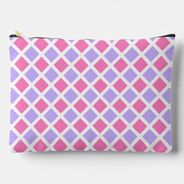 Purple Pink Checker Diamond Pattern Large Accessory Pouch (Front)