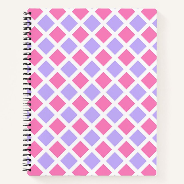 Purple Pink Checker Diamond Pattern Notebook (Front)