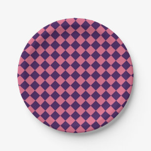 Purple Pink Checker Diamond Pattern Paper Plates