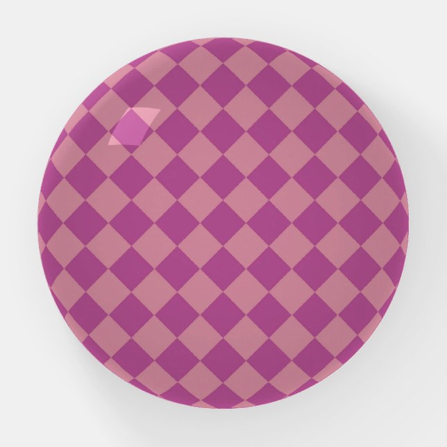 Purple Pink Checker Diamond Pattern Paperweight (Front)