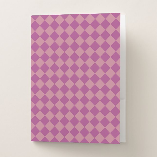 Purple Pink Checker Diamond Pattern Pocket Folder (Front)