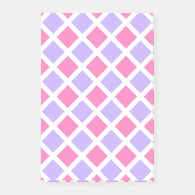 Purple Pink Checker Diamond Pattern Post-it Notes (Front)